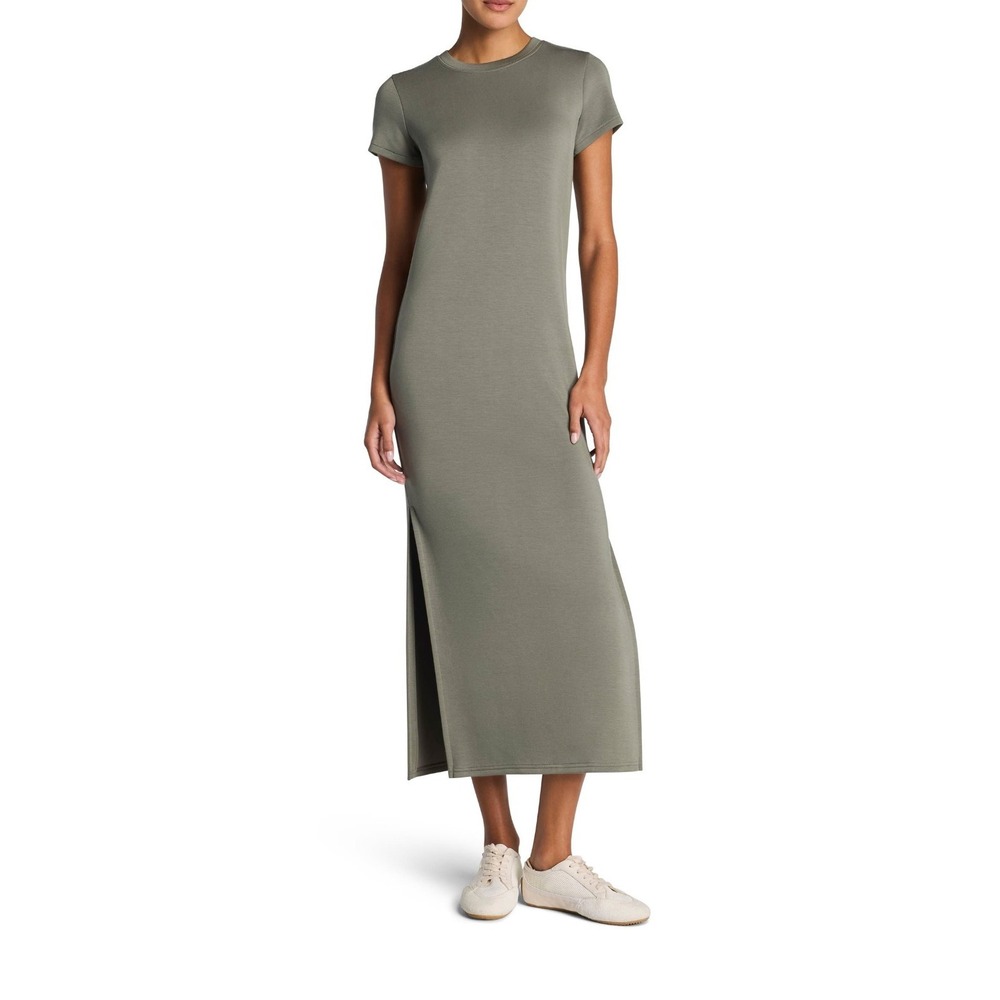 NWT AirEssentials Side Slit Maxi Dress LongSz Large Green Neutral Lagenlook